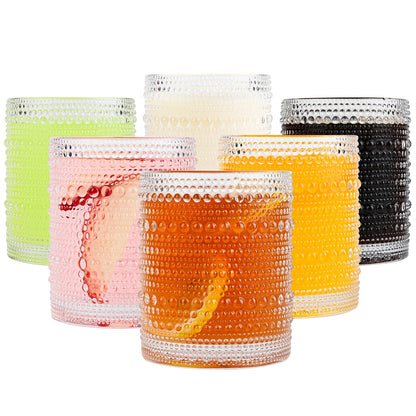 ZMOWIPDL Drinking Glasses Set of 6,15 oz Grey Hobnail Glass Cups | Vintage Glassware，Embossed Water Tumbler,for Beer,Cocktail,Whiskey,Juice and Various Mixed Drinks- 1 Cleaning Brush