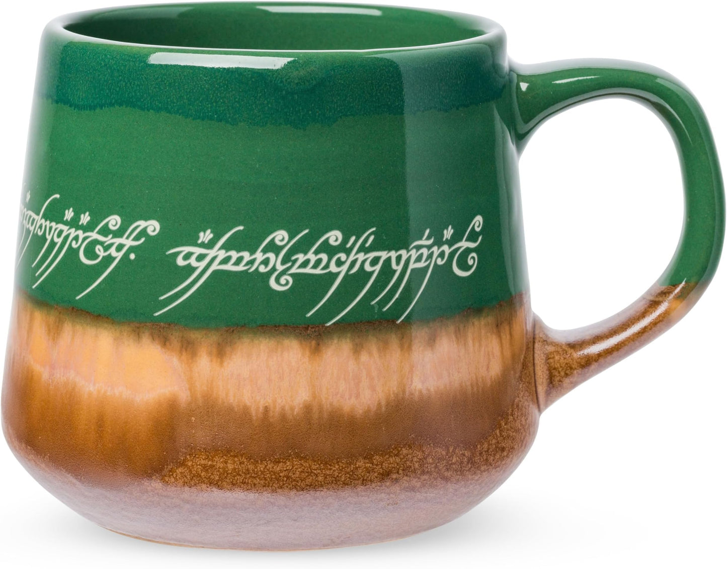 Silver Buffalo Lord of the Rings Elven, Reactive Glaze Pottery Mug, 14oz | High Gloss Finish, Tapered Shape, Elvish, Coffee Cup, Green, 0.4 Liters