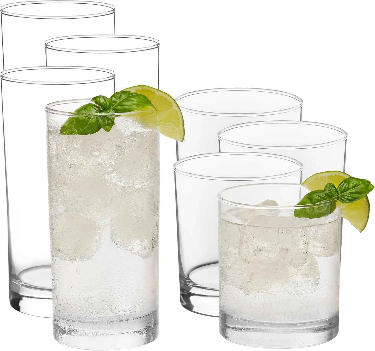 Province Tumbler & Rocks Drinking Glasses Set of 16, Tall Glass Cups | 15.2 oz and 11.1 oz Capacities for Water, Juice, Cocktails, and More with Lightweight Design and Dishwasher-Safe Cleanup