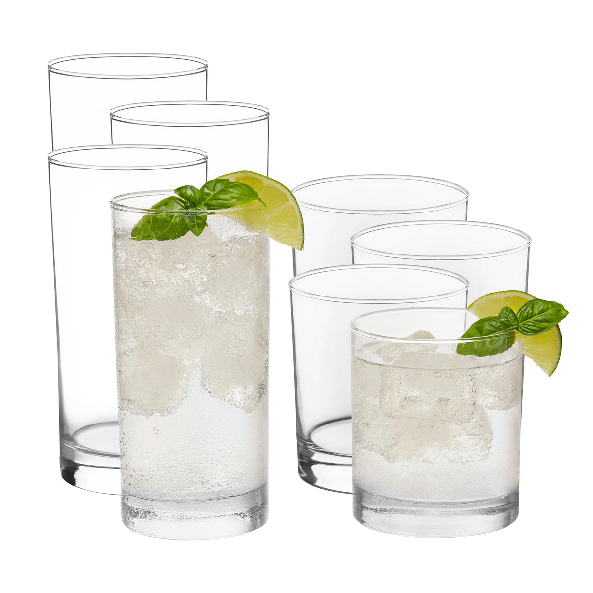 Libbey Ascent Tumbler & Rocks Drinking Glasses Set of 16, Clear Glass Cups | 16.25 oz & 12.25 oz Capacities Glasses for Water, Juice, Cocktails, and More with Curved Design and Dishwasher-Safe Care