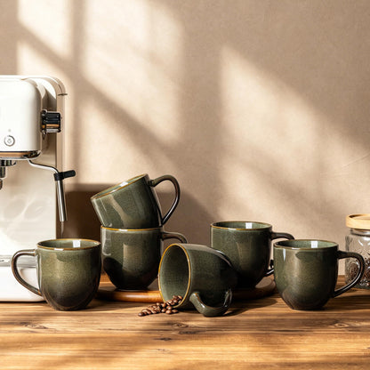 theterra Ceramic Coffee Mugs Set of 6, 14.2 oz Coffee Cups with Handle | Handmade, Suitable for Latte, Tea, Milk, Beer & Hot Cocoa, Cocoa Mocha