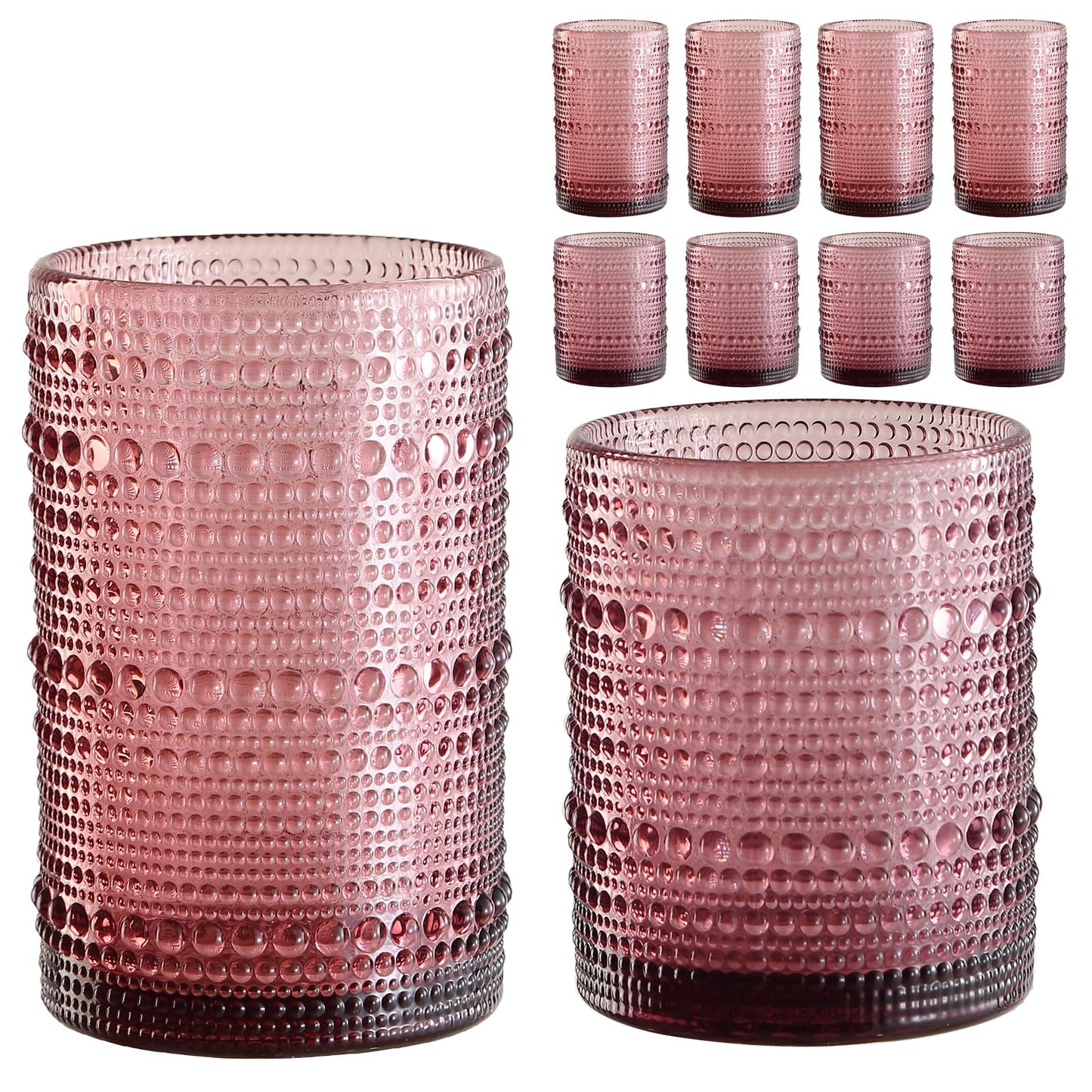 ZMOWIPDL Drinking Glasses Set of 6,15 oz Grey Hobnail Glass Cups | Vintage Glassware，Embossed Water Tumbler,for Beer,Cocktail,Whiskey,Juice and Various Mixed Drinks- 1 Cleaning Brush