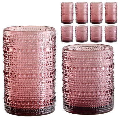 ZMOWIPDL Drinking Glasses Set of 6,15 oz Grey Hobnail Glass Cups | Vintage Glassware，Embossed Water Tumbler,for Beer,Cocktail,Whiskey,Juice and Various Mixed Drinks- 1 Cleaning Brush