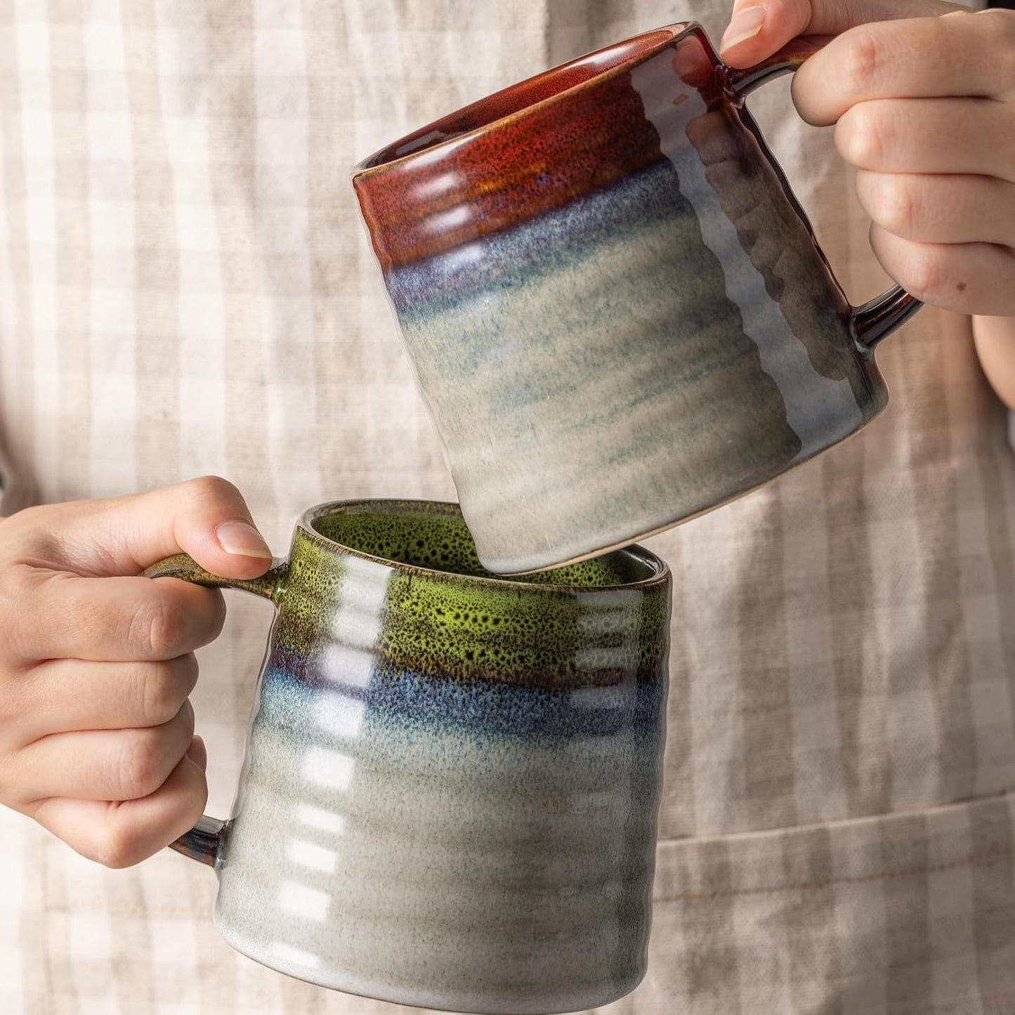 15.5oz Large Heavyweight Ceramic Mug, Reactive (Light Green) | 15.5oz Medium-Large, Heavy Weighted Stoneware, Reactive Transmutation Glaze, Microwave & Dishwasher Safe, Gift Box