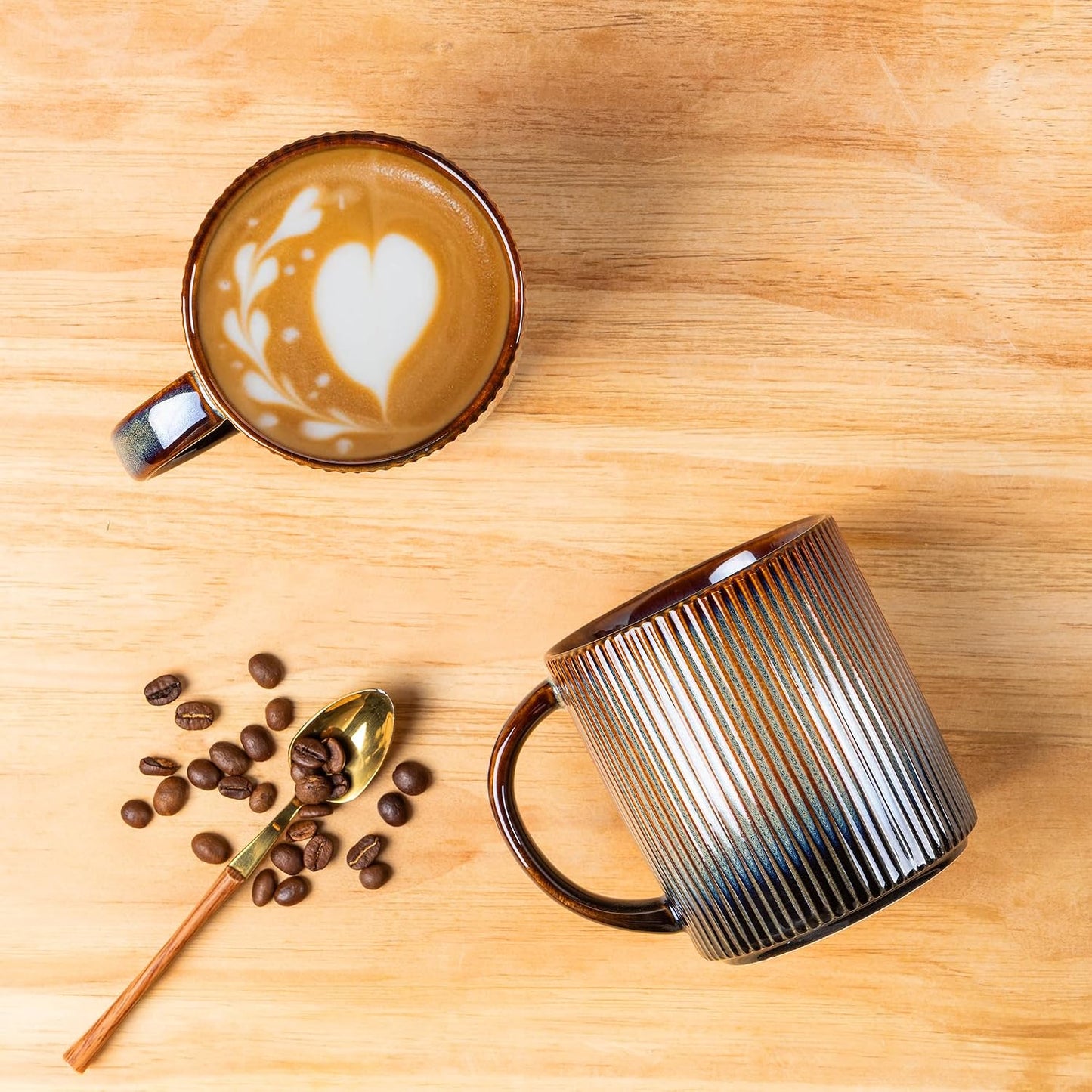 theterra Ceramic Coffee Mugs Set of 6, 14.2 oz Coffee Cups with Handle | Handmade, Suitable for Latte, Tea, Milk, Beer & Hot Cocoa, Cocoa Mocha
