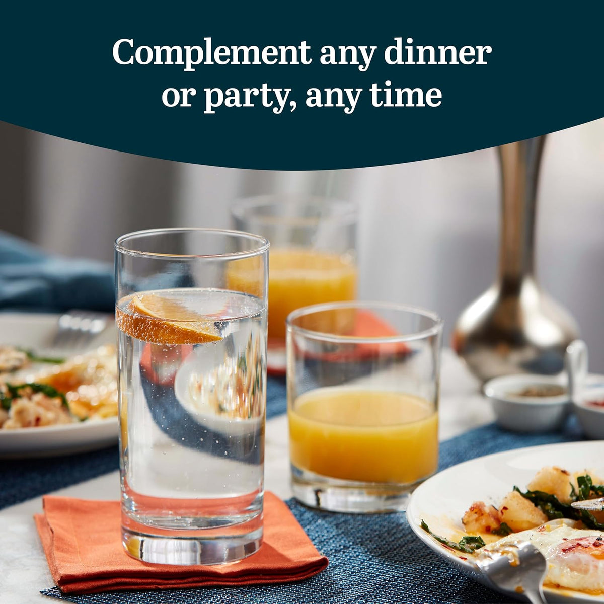 Province Tumbler & Rocks Drinking Glasses Set of 16, Tall Glass Cups | 15.2 oz and 11.1 oz Capacities for Water, Juice, Cocktails, and More with Lightweight Design and Dishwasher-Safe Cleanup