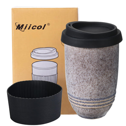 Miicol Ceramic Coffee Mug, 16 oz Large Coffee Cup, Tea Mug with Handle, Flat Bottom Mug for Men, Women, Office, Microwave and Dishwasher Safe, Multi-Color, Black