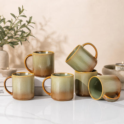 theterra Ceramic Coffee Mugs Set of 6, 14.2 oz Coffee Cups with Handle | Handmade, Suitable for Latte, Tea, Milk, Beer & Hot Cocoa, Cocoa Mocha