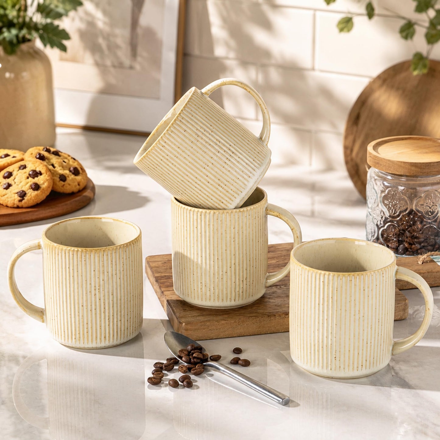 theterra Ceramic Coffee Mugs Set of 6, 14.2 oz Coffee Cups with Handle | Handmade, Suitable for Latte, Tea, Milk, Beer & Hot Cocoa, Cocoa Mocha