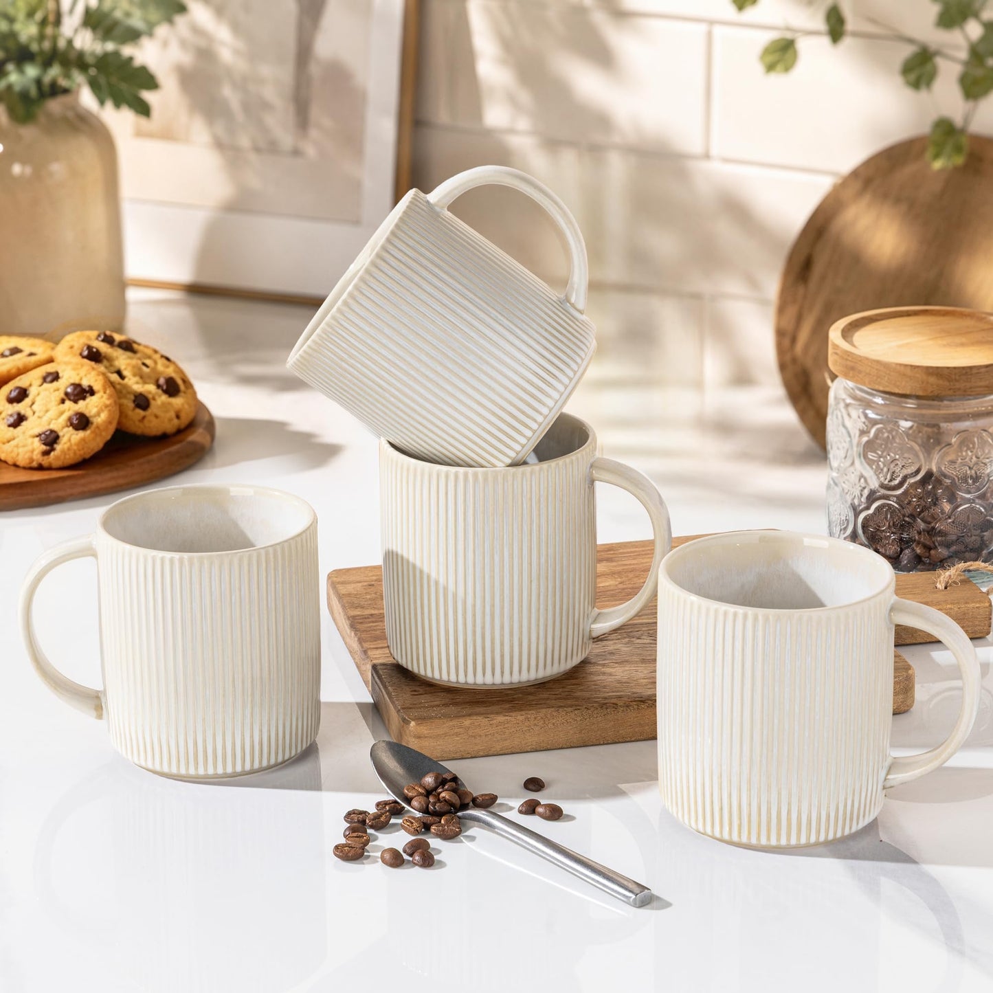 theterra Ceramic Coffee Mugs Set of 6, 14.2 oz Coffee Cups with Handle | Handmade, Suitable for Latte, Tea, Milk, Beer & Hot Cocoa, Cocoa Mocha