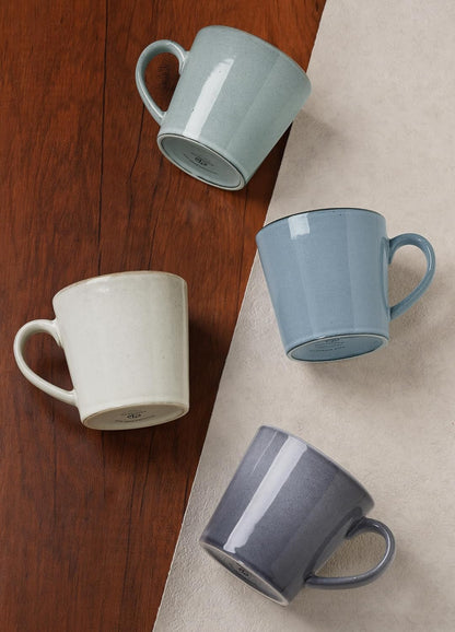 famiware Coffee Mug Set of 4, Annecy 14 oz Ceramic Cups Set with Handle | Stoneware Coffee Cup Set, Microwavable and Dishwasherable Stoneware, Drinkware Set for Tea, Latte, Cappuccino, Grey White