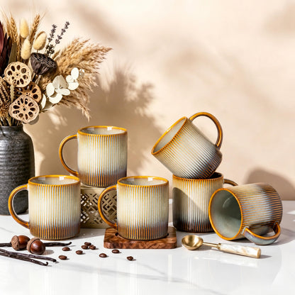 theterra Ceramic Coffee Mugs Set of 6, 14.2 oz Coffee Cups with Handle | Handmade, Suitable for Latte, Tea, Milk, Beer & Hot Cocoa, Cocoa Mocha