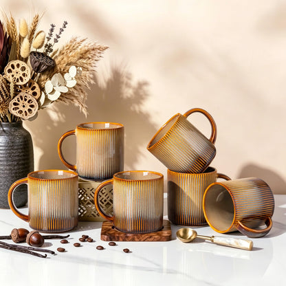 theterra Ceramic Coffee Mugs Set of 6, 14.2 oz Coffee Cups with Handle | Handmade, Suitable for Latte, Tea, Milk, Beer & Hot Cocoa, Cocoa Mocha