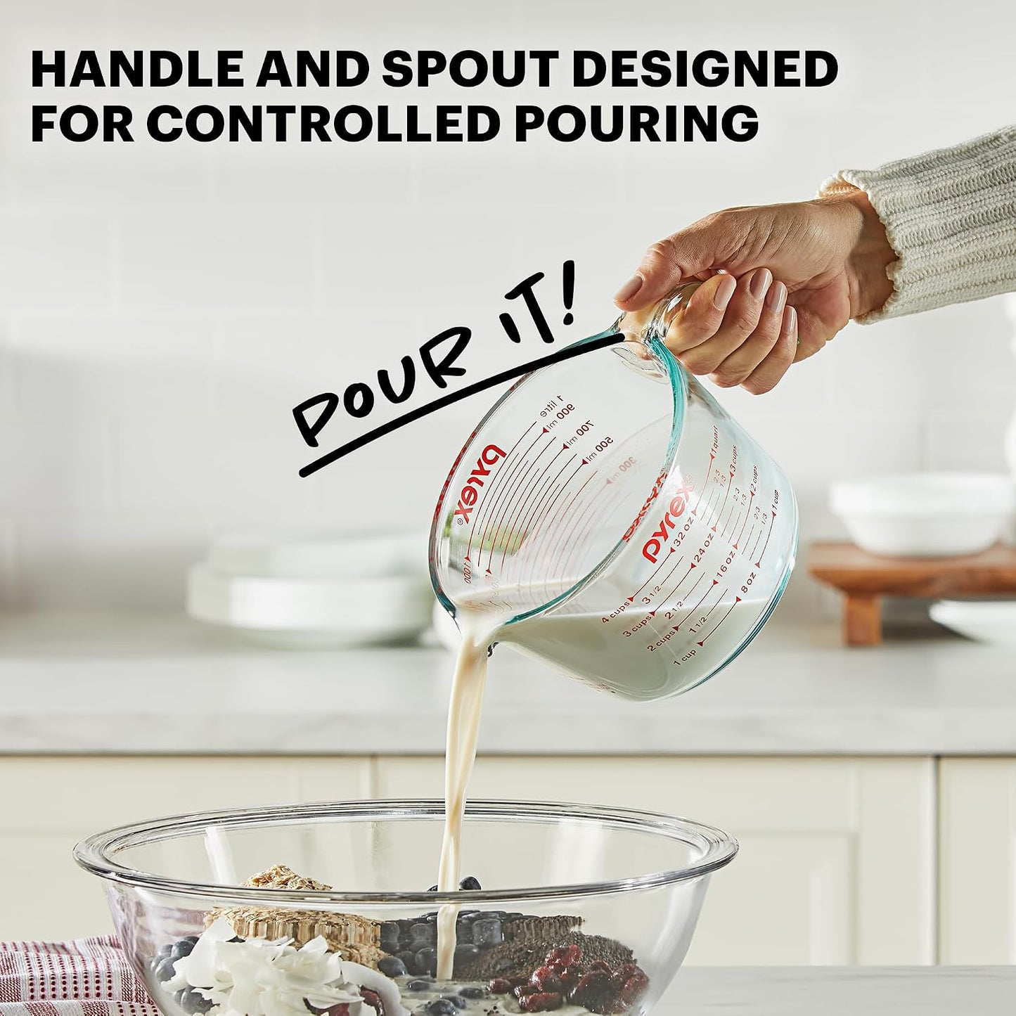 Pyrex Essentials (3-Pack) Glass Measuring Cups Set (1, 2 & 4 Cup) | For prepping, baking and cooking, preheated oven, dishwasher, freezer, and microwave safe