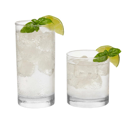 Libbey Ascent Tumbler & Rocks Drinking Glasses Set of 16, Clear Glass Cups | 16.25 oz & 12.25 oz Capacities Glasses for Water, Juice, Cocktails, and More with Curved Design and Dishwasher-Safe Care