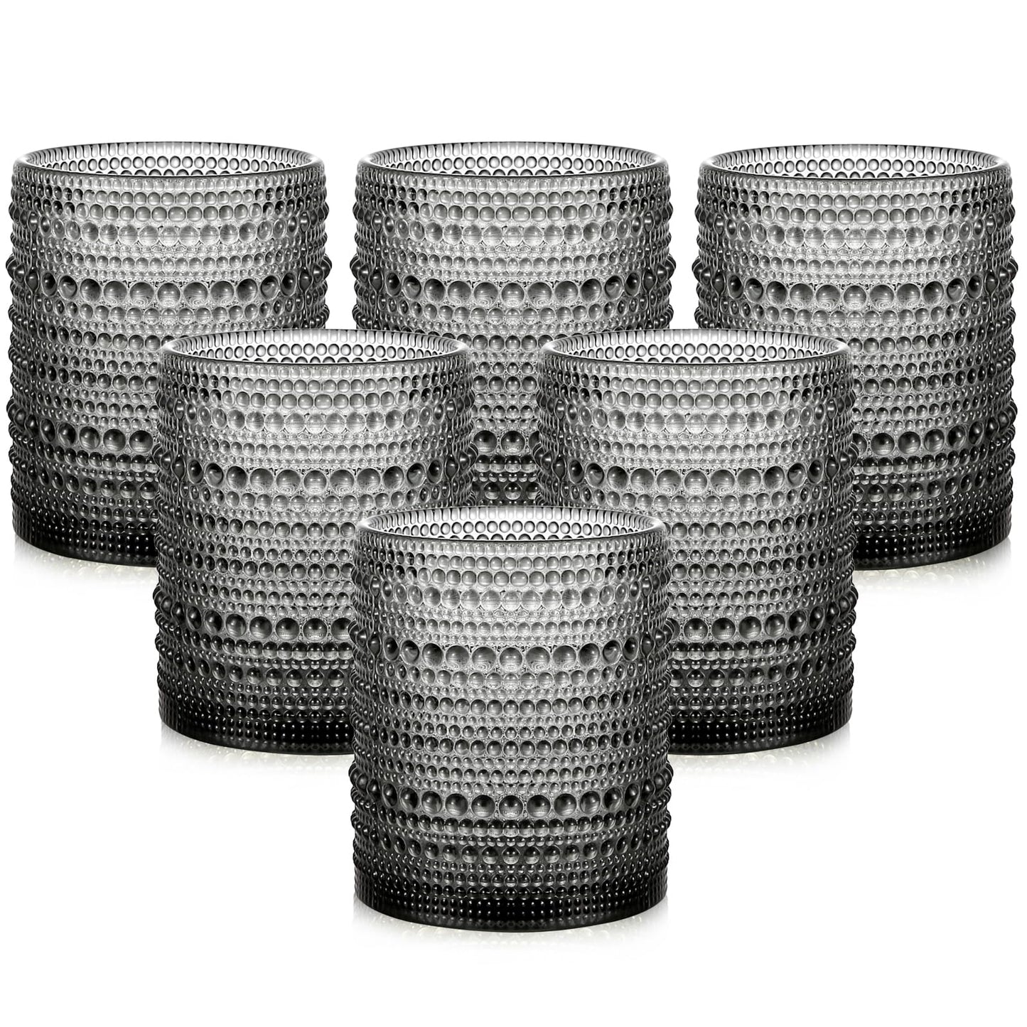 ZMOWIPDL Drinking Glasses Set of 6,15 oz Grey Hobnail Glass Cups | Vintage Glassware，Embossed Water Tumbler,for Beer,Cocktail,Whiskey,Juice and Various Mixed Drinks- 1 Cleaning Brush