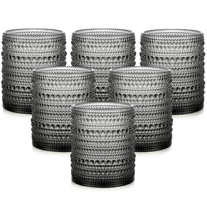 ZMOWIPDL Drinking Glasses Set of 6,15 oz Grey Hobnail Glass Cups | Vintage Glassware，Embossed Water Tumbler,for Beer,Cocktail,Whiskey,Juice and Various Mixed Drinks- 1 Cleaning Brush