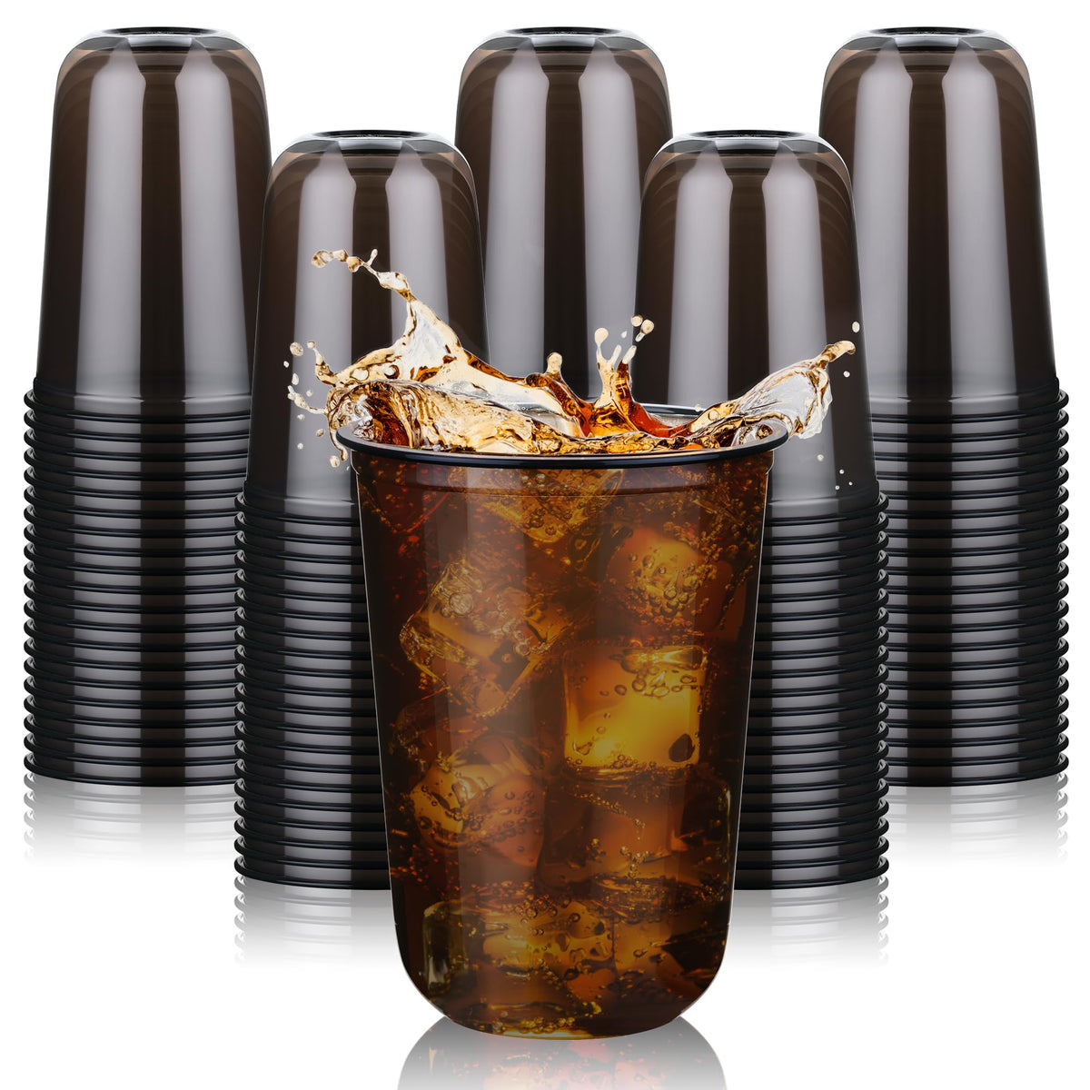 KesaPlan 100 Pcs 12oz Plastic Clear Cups, Disposable Wine Cocktail Glasses | Round Bottom, Crystal Stemless Party Bar Drink PET Cups for Meeting Weddings Birthday Christmas Valentine Party Supplies