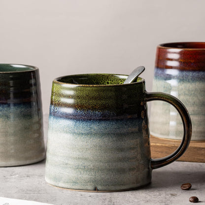 15.5oz Large Heavyweight Ceramic Mug, Reactive (Light Green) | 15.5oz Medium-Large, Heavy Weighted Stoneware, Reactive Transmutation Glaze, Microwave & Dishwasher Safe, Gift Box