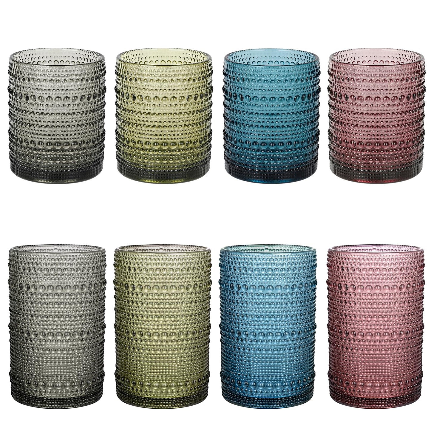 ZMOWIPDL Drinking Glasses Set of 6,15 oz Grey Hobnail Glass Cups | Vintage Glassware，Embossed Water Tumbler,for Beer,Cocktail,Whiskey,Juice and Various Mixed Drinks- 1 Cleaning Brush