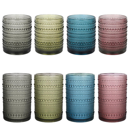 ZMOWIPDL Drinking Glasses Set of 6,15 oz Grey Hobnail Glass Cups | Vintage Glassware，Embossed Water Tumbler,for Beer,Cocktail,Whiskey,Juice and Various Mixed Drinks- 1 Cleaning Brush