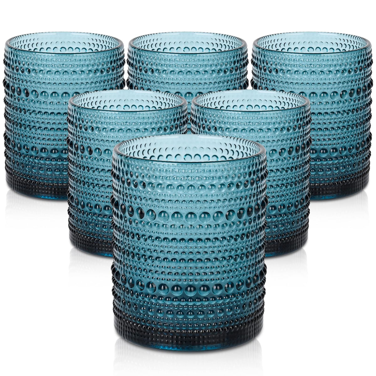 ZMOWIPDL Drinking Glasses Set of 6,15 oz Grey Hobnail Glass Cups | Vintage Glassware，Embossed Water Tumbler,for Beer,Cocktail,Whiskey,Juice and Various Mixed Drinks- 1 Cleaning Brush