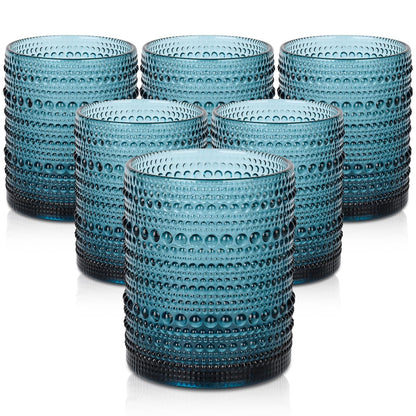 ZMOWIPDL Drinking Glasses Set of 6,15 oz Grey Hobnail Glass Cups | Vintage Glassware，Embossed Water Tumbler,for Beer,Cocktail,Whiskey,Juice and Various Mixed Drinks- 1 Cleaning Brush