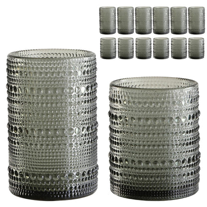 ZMOWIPDL Drinking Glasses Set of 6,15 oz Grey Hobnail Glass Cups | Vintage Glassware，Embossed Water Tumbler,for Beer,Cocktail,Whiskey,Juice and Various Mixed Drinks- 1 Cleaning Brush