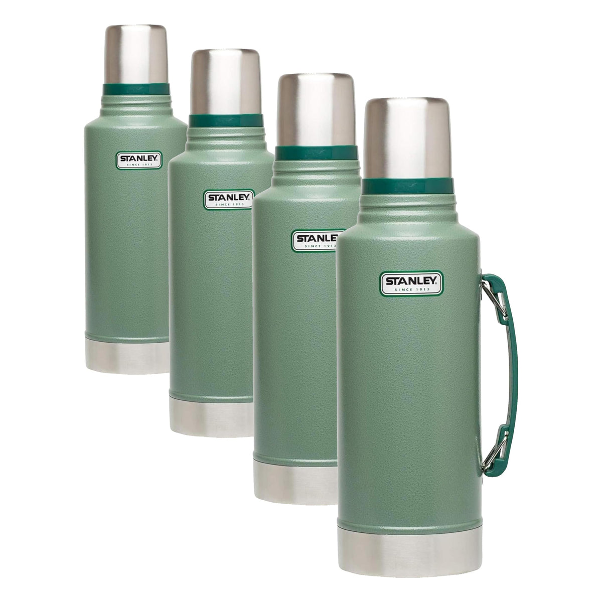 Stanley Heritage Classic Vacuum Bottle with Handle 1.1 qt | Wide Mouth w/Leakproof Cup Lid | Keep Drinks Hot or Cold | Insulated Stainless Steel Thermal Bottle | BPA-Free | Hammertone Green
