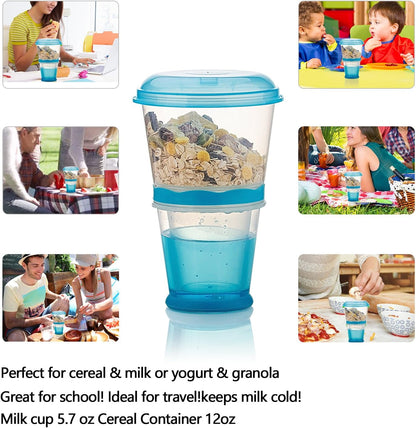 INOGIH Cereal On the Go Cups Breakfast-Portable Drink-Cup Cereal To-Go Container-Cup with Spoon (Blue)