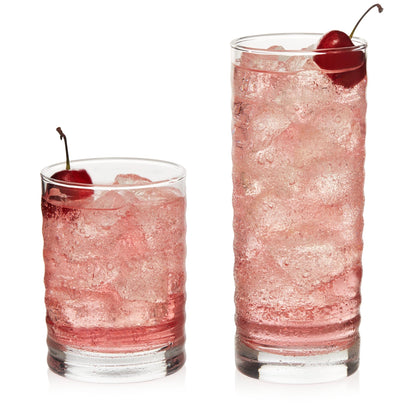 Libbey Ascent Tumbler & Rocks Drinking Glasses Set of 16, Clear Glass Cups | 16.25 oz & 12.25 oz Capacities Glasses for Water, Juice, Cocktails, and More with Curved Design and Dishwasher-Safe Care