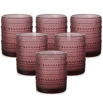 ZMOWIPDL Drinking Glasses Set of 6,15 oz Grey Hobnail Glass Cups | Vintage Glassware，Embossed Water Tumbler,for Beer,Cocktail,Whiskey,Juice and Various Mixed Drinks- 1 Cleaning Brush