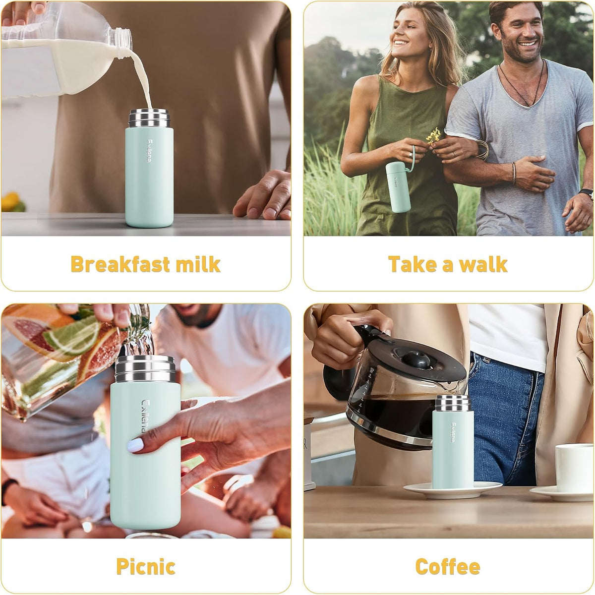 Exllena Mini Water Bottle 5oz, This is A EXTRA MINI Flask! Small Insulated Water Bottle for Hot&Cold Drinks, Water Bottle Purse with Carry Handle - 100% Leakproof Perfect for Travel...(Mint)