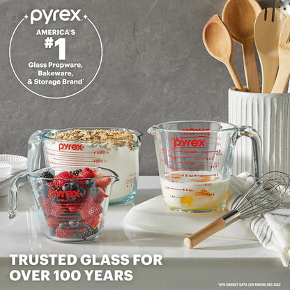 Pyrex Essentials (3-Pack) Glass Measuring Cups Set (1, 2 & 4 Cup) | For prepping, baking and cooking, preheated oven, dishwasher, freezer, and microwave safe