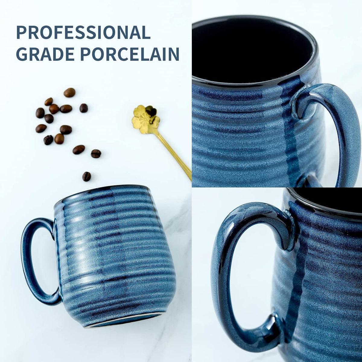 HASENSE Coffee Mug, 20 oz Ceramic Coffee Cup for Men and Women, Large Coffee Mug for Latte Coffee Tea Soup for Office and Home, Dishwasher and Microwave Safe, 1 PCS (Blue)