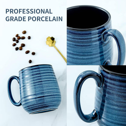 HASENSE Coffee Mug, 20 oz Ceramic Coffee Cup for Men and Women, Large Coffee Mug for Latte Coffee Tea Soup for Office and Home, Dishwasher and Microwave Safe, 1 PCS (Blue)