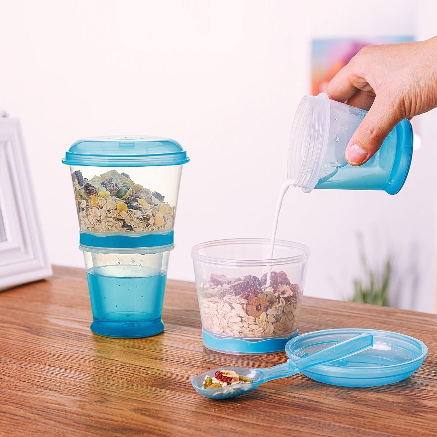 INOGIH Cereal On the Go Cups Breakfast-Portable Drink-Cup Cereal To-Go Container-Cup with Spoon (Blue)