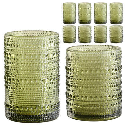 ZMOWIPDL Drinking Glasses Set of 6,15 oz Grey Hobnail Glass Cups | Vintage Glassware，Embossed Water Tumbler,for Beer,Cocktail,Whiskey,Juice and Various Mixed Drinks- 1 Cleaning Brush