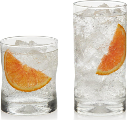 Polaris Axis Tumbler & Rocks Drinking Glasses Set of 16, Glass Cups | 17.75 oz and 15 oz Capacities for Water, Juice, Cocktails, and More with Dishwasher-Safe Convenience for Easy Cleanup