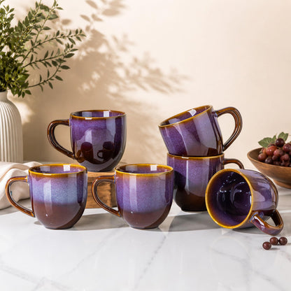 theterra Ceramic Coffee Mugs Set of 6, 14.2 oz Coffee Cups with Handle | Handmade, Suitable for Latte, Tea, Milk, Beer & Hot Cocoa, Cocoa Mocha