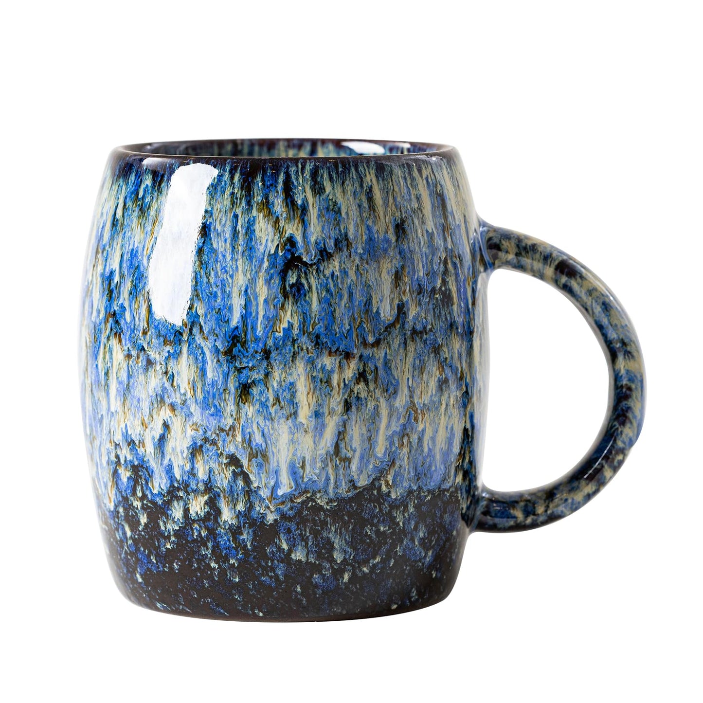 Midnight Blue Ceramic Coffee Mug 15oz - Handcrafted Artisan Mug with Large Handle for Comfort, Unique Birthday Gift for Him/Her, Office Desk Essential, Safe for Dishwasher