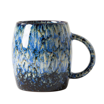 Midnight Blue Ceramic Coffee Mug 15oz - Handcrafted Artisan Mug with Large Handle for Comfort, Unique Birthday Gift for Him/Her, Office Desk Essential, Safe for Dishwasher