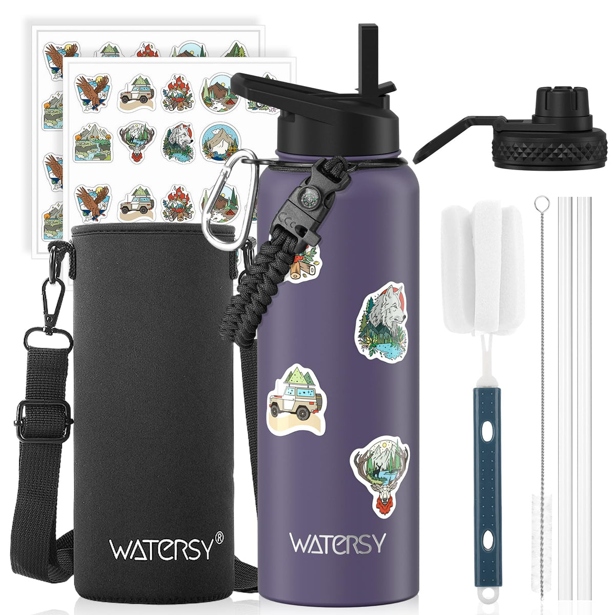 64oz Insulated Water Bottle (Cold for 48 Hrs),BPA Free&Leak Proof,Half Gallon Stainless Steel Water Flask,Water Jug with Straw Spout Lids for Gym,Hiking,Camping,Black Blue