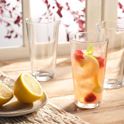 Home Essentials Drinking Glass Set - 10 Highball Glass Cups, 16 Oz. Basic Water Glasses, Beer, Juice, Cocktails, Wine, Iced Tea, Bar Glasses. Dishwasher Safe