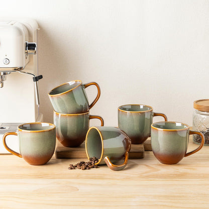 theterra Ceramic Coffee Mugs Set of 6, 14.2 oz Coffee Cups with Handle | Handmade, Suitable for Latte, Tea, Milk, Beer & Hot Cocoa, Cocoa Mocha