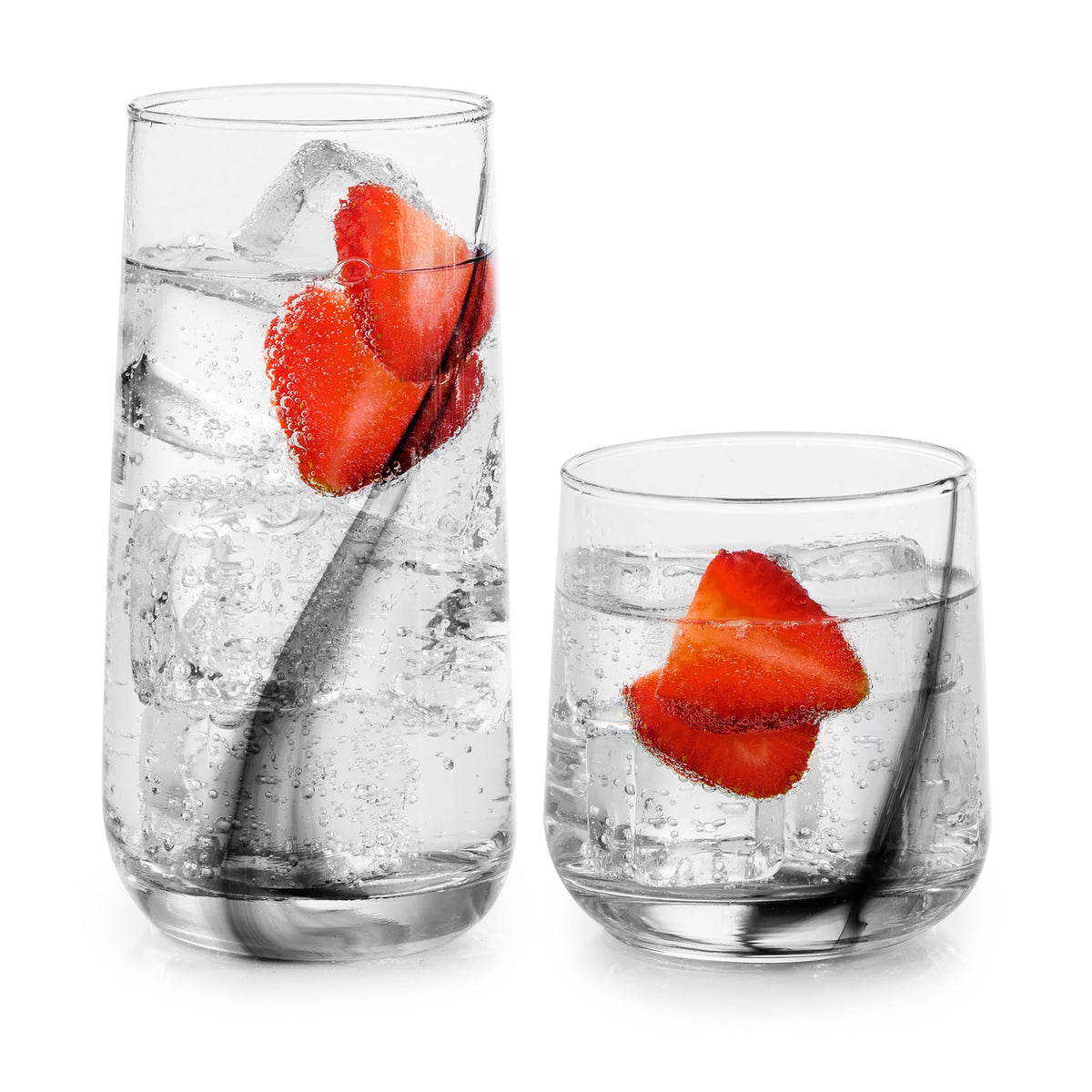Polaris Axis Tumbler & Rocks Drinking Glasses Set of 16, Glass Cups | 17.75 oz and 15 oz Capacities for Water, Juice, Cocktails, and More with Dishwasher-Safe Convenience for Easy Cleanup