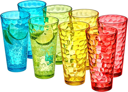 Amazing Abby - Iceberg - 24-Ounce Plastic Tumblers (Set of 8), Plastic Drinking Glasses, All-Clear High-Balls, Reusable Cups, Stackable, BPA-Free, Shatter-Proof, Dishwasher-Safe