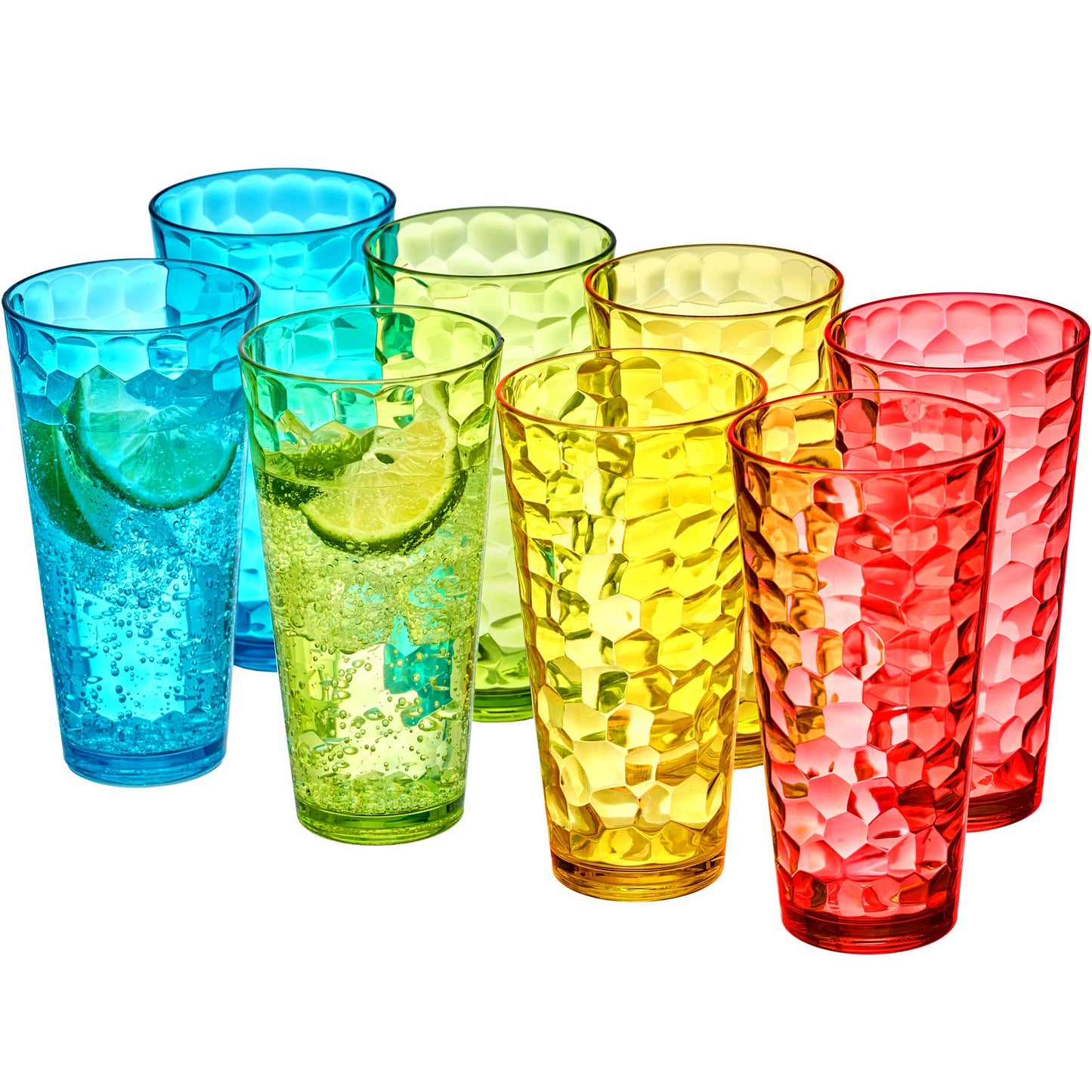 Amazing Abby - Iceberg - 24-Ounce Plastic Tumblers (Set of 8), Plastic Drinking Glasses, All-Clear High-Balls, Reusable Cups, Stackable, BPA-Free, Shatter-Proof, Dishwasher-Safe
