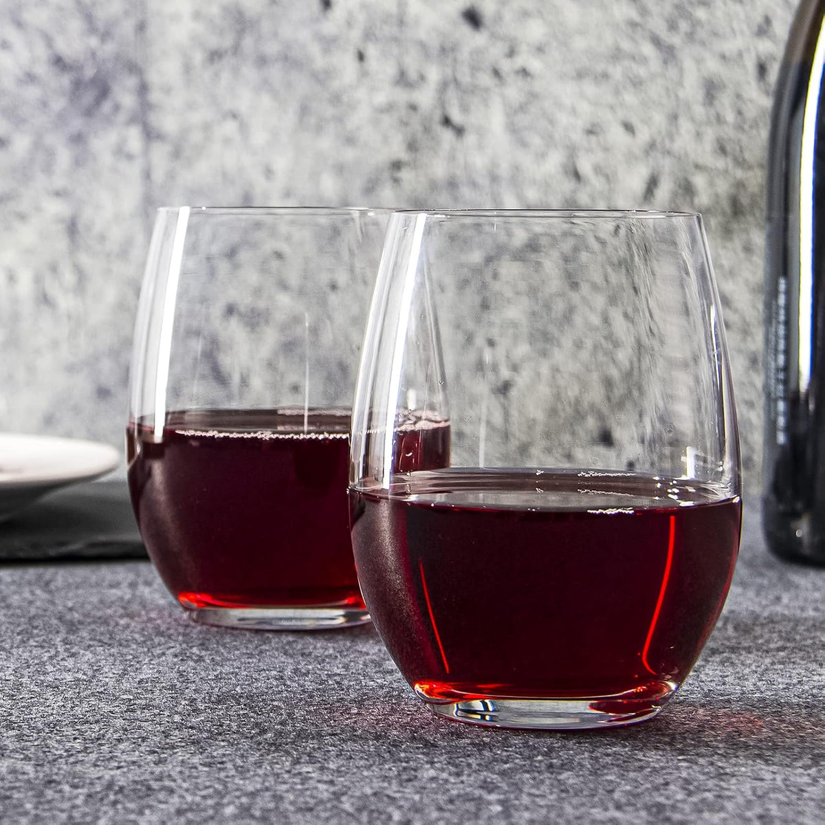 FAWLES Stemless Wine Glasses Set of 12, 15 Ounce Smooth Rim Standard Wine Glass Tumbler for Red, White Wine, Dishwasher Safe