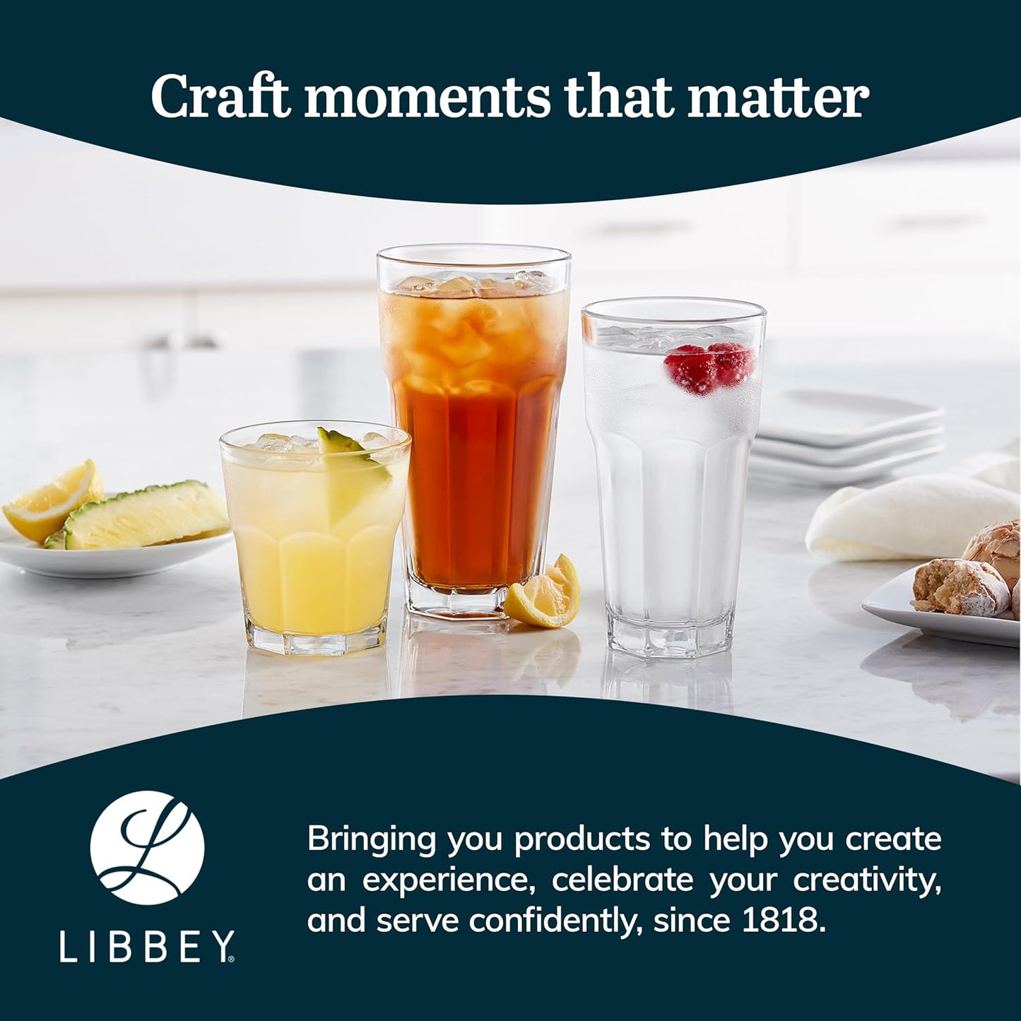 Libbey Gibraltar DuraTuff Drinking Glass Drinking Cup Set, Iconic Heavy Base Bar Glassware Thick Drinking Glasses Set of 12, 22-Ounce Iced Tea Glasses